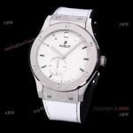 Swiss Quality Stainless Steel Hublot Classic Fusion 42mm White Dial White Leather Strap Watch Replica 